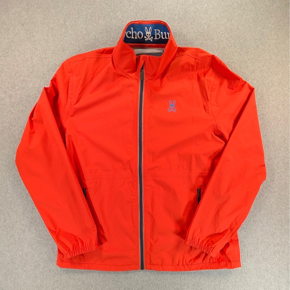 Psycho Bunny Mens Orange Full Zip Windbreaker Jacket B6N167L1NL XL 24x29.5